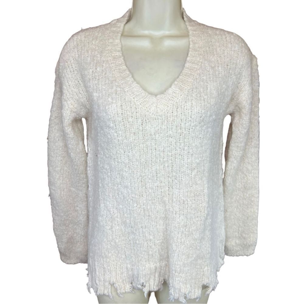 ATM Champ Fuzzy Destroyed Hem V Neck Sweater Size XS